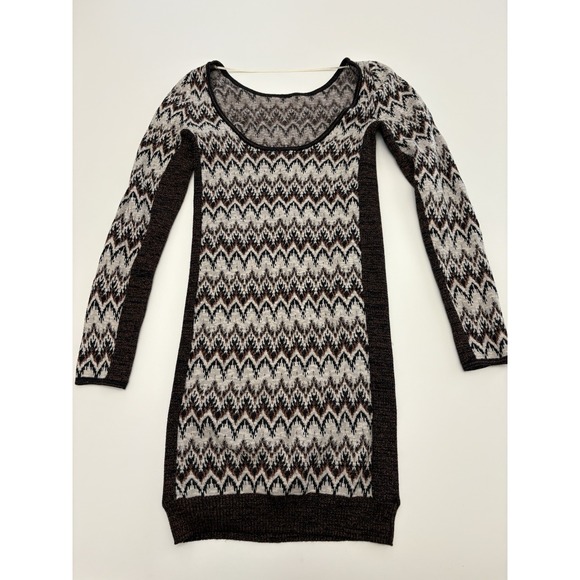 Free People Cozy Cabin Sweater Dress-Size M Metallic Chevron LS Low Back D35 - Picture 4 of 7